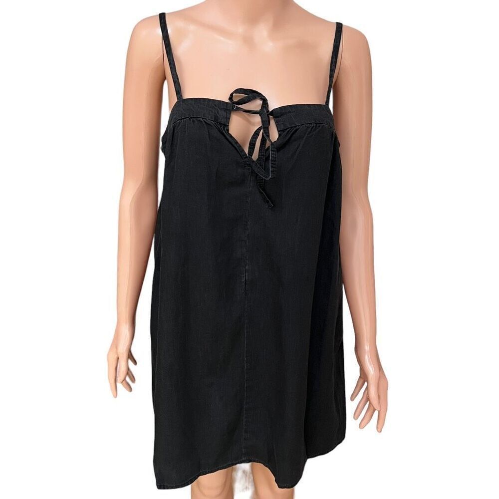 ASOS DESIGN soft denim smock pinny dress with tie front in washed black S NWT